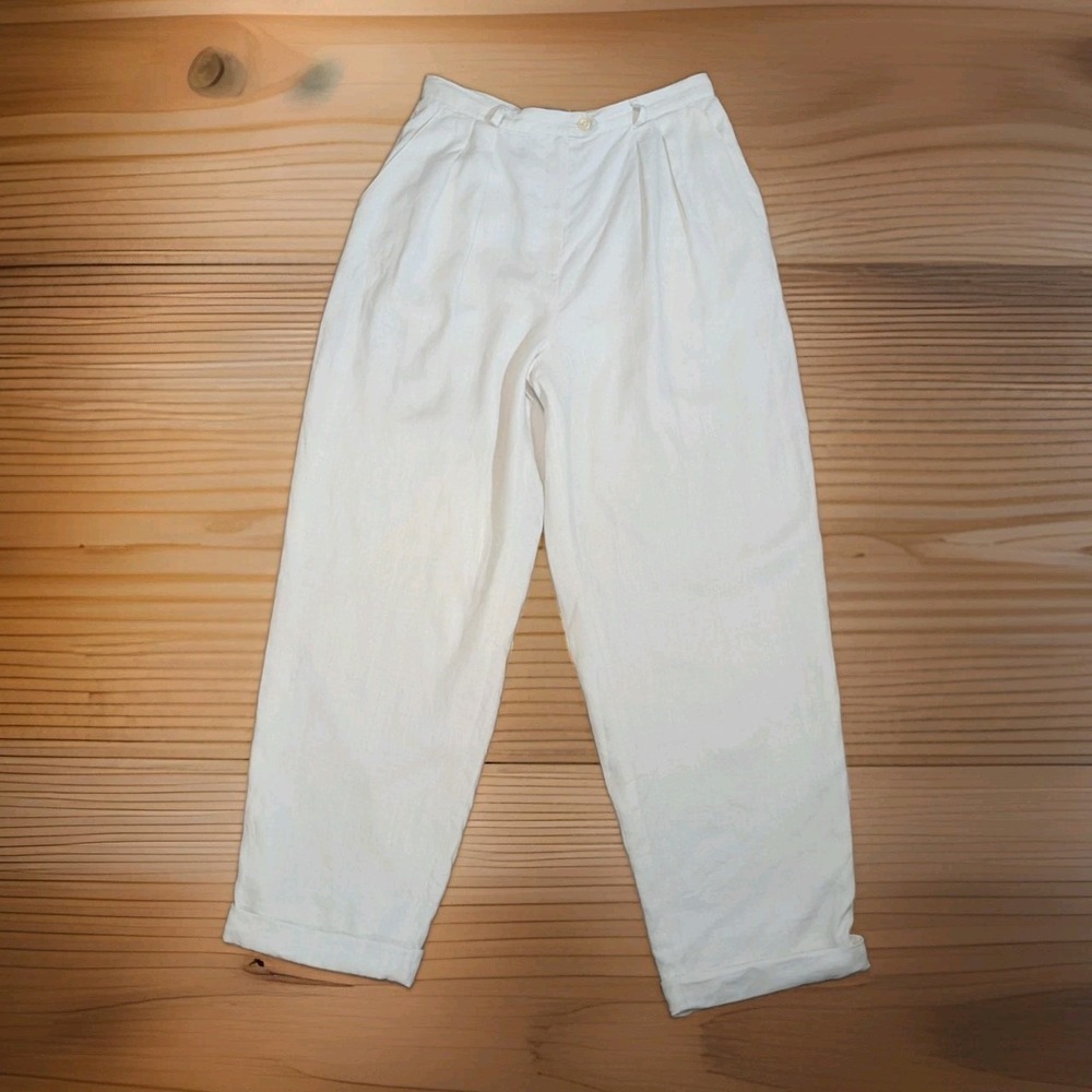 Quiet Luxury 100%‎ Linen Pants Lauren Ralph Lauren White High Rise 12